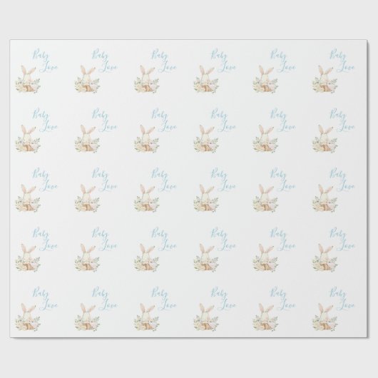 Papier Cadeau Bébé Bleu mignon Amour Script Lapin Rabbit Douche (Plat)