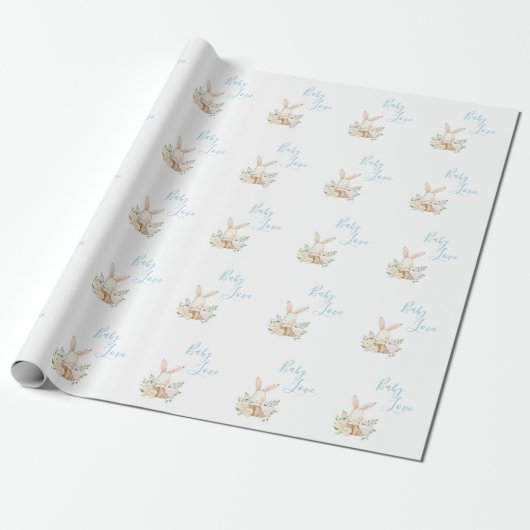 Papier Cadeau Bébé Bleu mignon Amour Script Lapin Rabbit Douche (Déroulé)