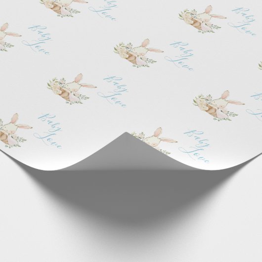 Papier Cadeau Bébé Bleu mignon Amour Script Lapin Rabbit Douche (Coin)