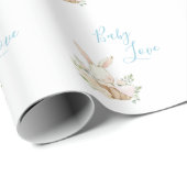 Papier Cadeau Bébé Bleu mignon Amour Script Lapin Rabbit Douche (Coin rond)