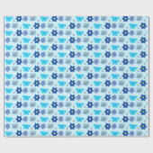 Papier Cadeau Bébé bleu Papillons et fleurs à motifs (Plat)