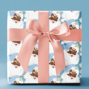 Papier Cadeau Bébé Bleu Vintage Noir Père Noël Cadeau de Noël