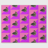 Papier Cadeau Bébé Canards sur framboise rose et sorbet pourpre (Plat)