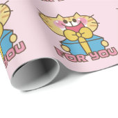 Papier Cadeau Bébé Cartoon de chat mignonne Pois rose (Coin rond)