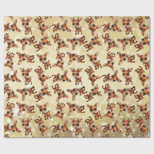 Papier Cadeau Bébé cerf, pie, chien, renne 🦌 or 🎄, flocon de n (Plat)