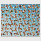 Papier Cadeau Bébé cerf, pie, Doe, renne 🦌 🎄 bleu, Flamme de n (Plat)