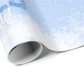 Papier Cadeau Bébé C'est Froid Flocon de Neige Bleu Garçon Douch (Coin rond)