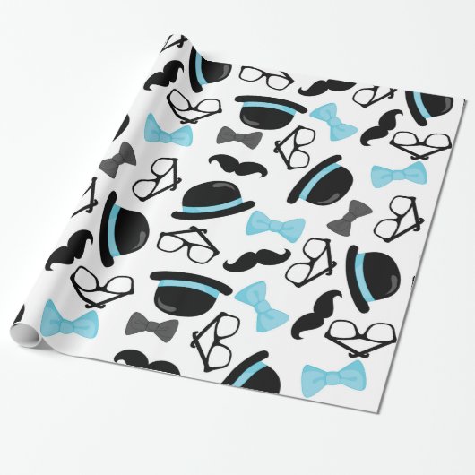 Papier Cadeau Bébé c'est homme de moustache bleue de garçon un (Déroulé)