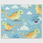 Papier Cadeau Bébé coloré mignon Dinosaur Anniversaire (Plat)