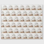 Papier Cadeau Bébé dans une crèche avec nuages (Plat)