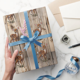Papier Cadeau Bébé de Noël Faune Bois rustique