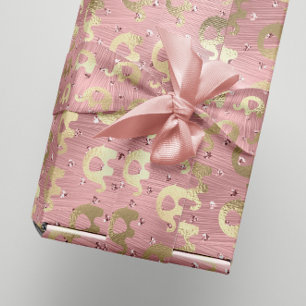 Papier Cadeau Bébé de rose de rose d'or de coeurs de Metalli