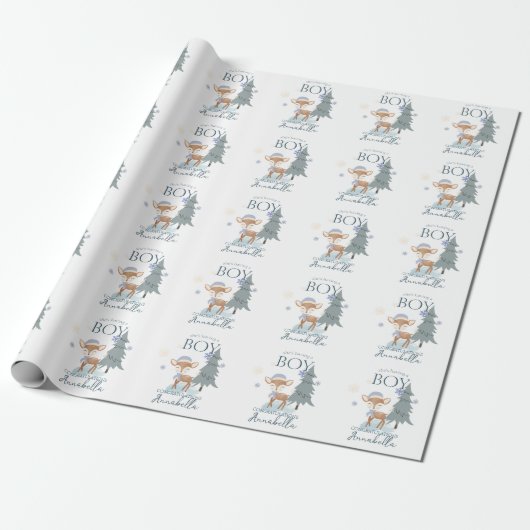 Papier Cadeau Bébé d'hiver mignon cerf garçon Fawn (Déroulé)
