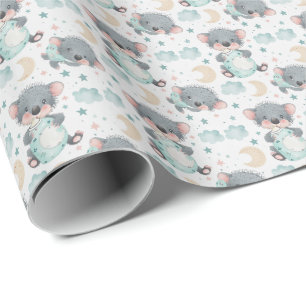 Papier Cadeau Bébé Diable de Tasmanie Pastel Aquarelle Motif