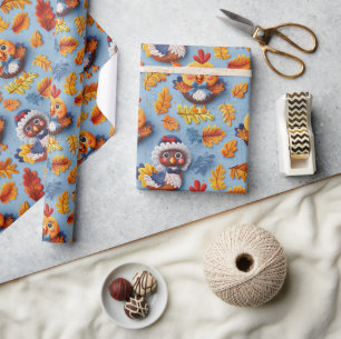 Papier Cadeau Bébé Dindon de Thanksgiving Et Poussins 