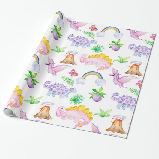 Papier Cadeau Bébé Dinosaur Pastel Couleurs mignonnes (Déroulé)