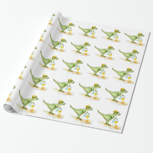Papier Cadeau Bébé Dinosaure T-Rex sur la plage