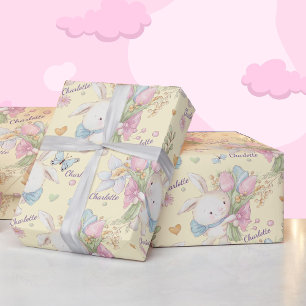 Papier Cadeau Bébé doux avec fleurs Personnaliser le nom