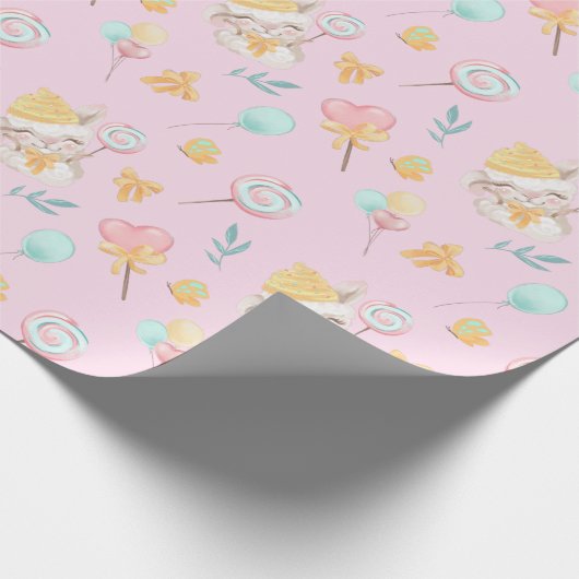 Papier Cadeau Bébé doux Llama rose (Coin)