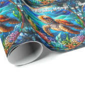 Papier Cadeau Bébé doux tortue de mer (Coin rond)