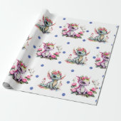 Papier Cadeau Bébé Dragons adorables et flocons de neige sur bla (Déroulé)