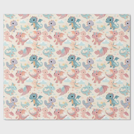 Papier Cadeau Bébé dragons volants (Plat)