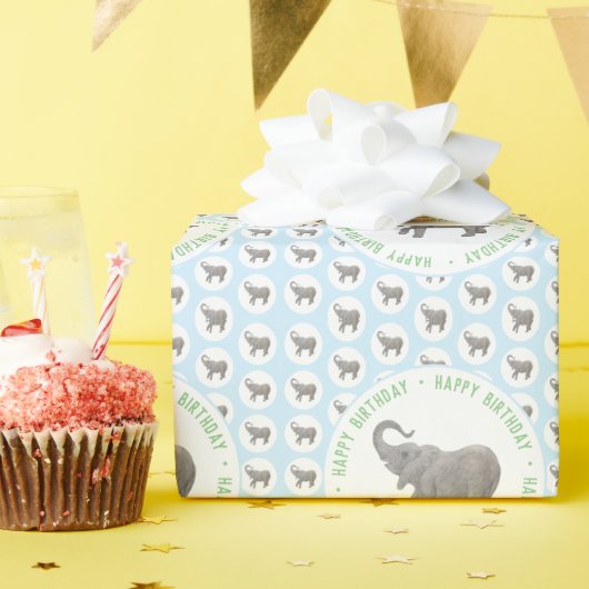 Papier Cadeau Bébé Eléphant Bleu Anniversaire (Fête d'anniversaire)