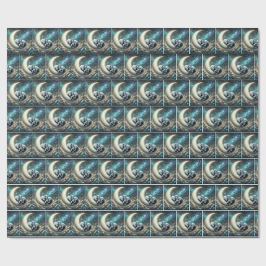 Papier Cadeau Bébé Eléphant Dormir Sur Crescent Moon (Plat)