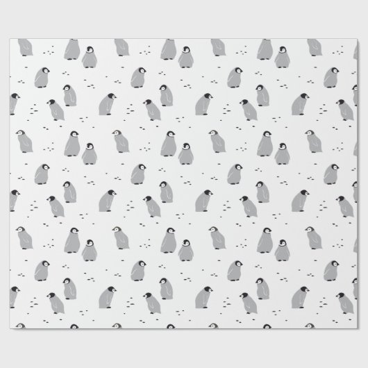 Papier Cadeau Bébé Empereur, poules de pingouins Motif en blanc (Plat)