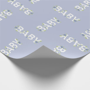 Papier Cadeau Bébé en Fleur Douche Bleu Fleurs Vintages Garçon