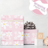 Papier Cadeau Bébé Fille Fleur de Marguerite (Rose)
