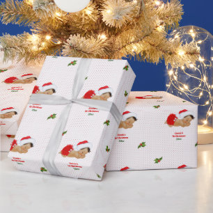 Papier Cadeau Bébé fille Noël Chapeau Rouge de Père Noël Point E