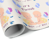 Papier Cadeau Bébé frères jumeaux (Coin rond)