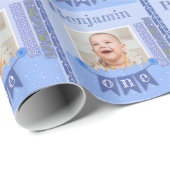 Papier Cadeau Bébé Garçon 1er Anniversaire bleu scrapbooking Env (Coin rond)