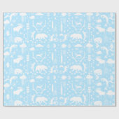 Papier Cadeau Bébé Garçon Bleu & Forêt Blanche Titres animaux Fl (Plat)