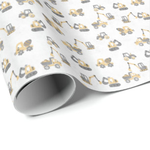 Papier Cadeau Bébé garçon camion à benne tombereau en constructi
