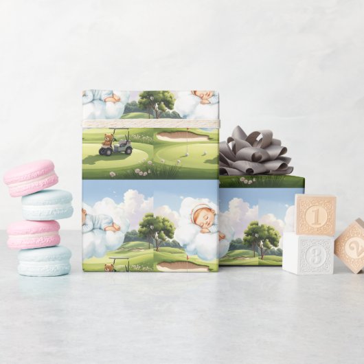 Papier Cadeau Bébé garçon de golf sur un parcours de golf (Baby Shower)
