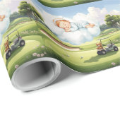 Papier Cadeau Bébé garçon de golf sur un parcours de golf (Coin rond)