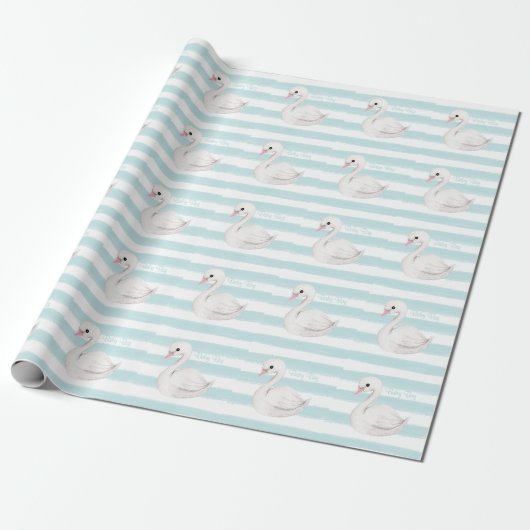 Papier Cadeau Bébé garçon Script Bleu Baby shower en bande (Déroulé)