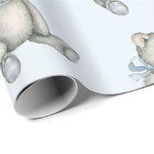 Papier Cadeau Bébé Garçon Teddy Ours Bleu Aquarelle Cadeau (Coin rond)