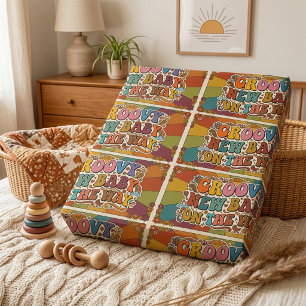 Papier Cadeau Bébé Groovy en Route Rétro Soleil