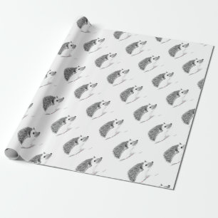 Papier Cadeau Bébé hérisson animal aquarelle boisée nature