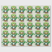 Papier Cadeau Bébé Hibou Mignon St Patrick Dessin Animé (Plat)