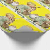 PAPIER CADEAU BÉBÉ HUGGING BUNNY DE PÂQUES, JAUNE (Coin)