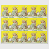 PAPIER CADEAU BÉBÉ HUGGING BUNNY DE PÂQUES, JAUNE (Plat)