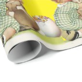 PAPIER CADEAU BÉBÉ HUGGING BUNNY DE PÂQUES, JAUNE (Coin rond)