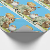 Papier Cadeau BÉBÉ HUGGING PÂQUES BUNNY, Ciel Bleu (Coin)