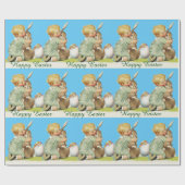 Papier Cadeau BÉBÉ HUGGING PÂQUES BUNNY, Ciel Bleu (Plat)