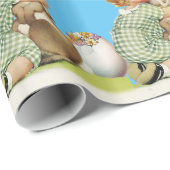 Papier Cadeau BÉBÉ HUGGING PÂQUES BUNNY, Ciel Bleu (Coin rond)