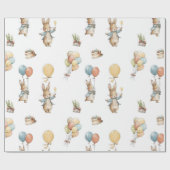 Papier Cadeau Bébé lapin avec ballons (Plat)